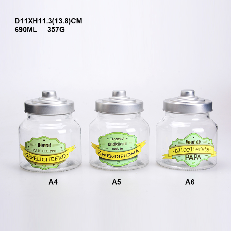 #Hot sale customized printing glass storage jar with lid