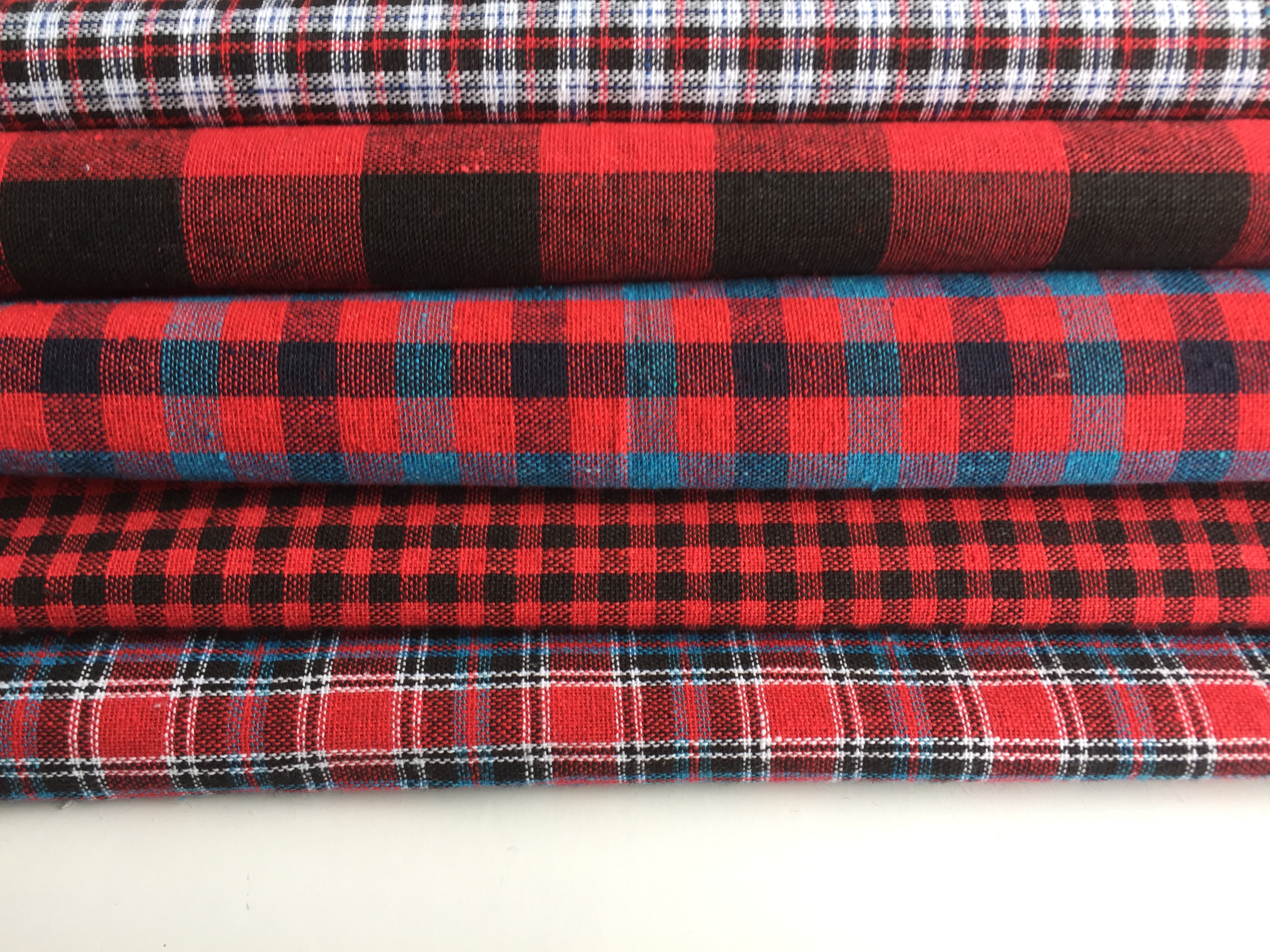 Recycled Cotton Check Fabric Red Collection
