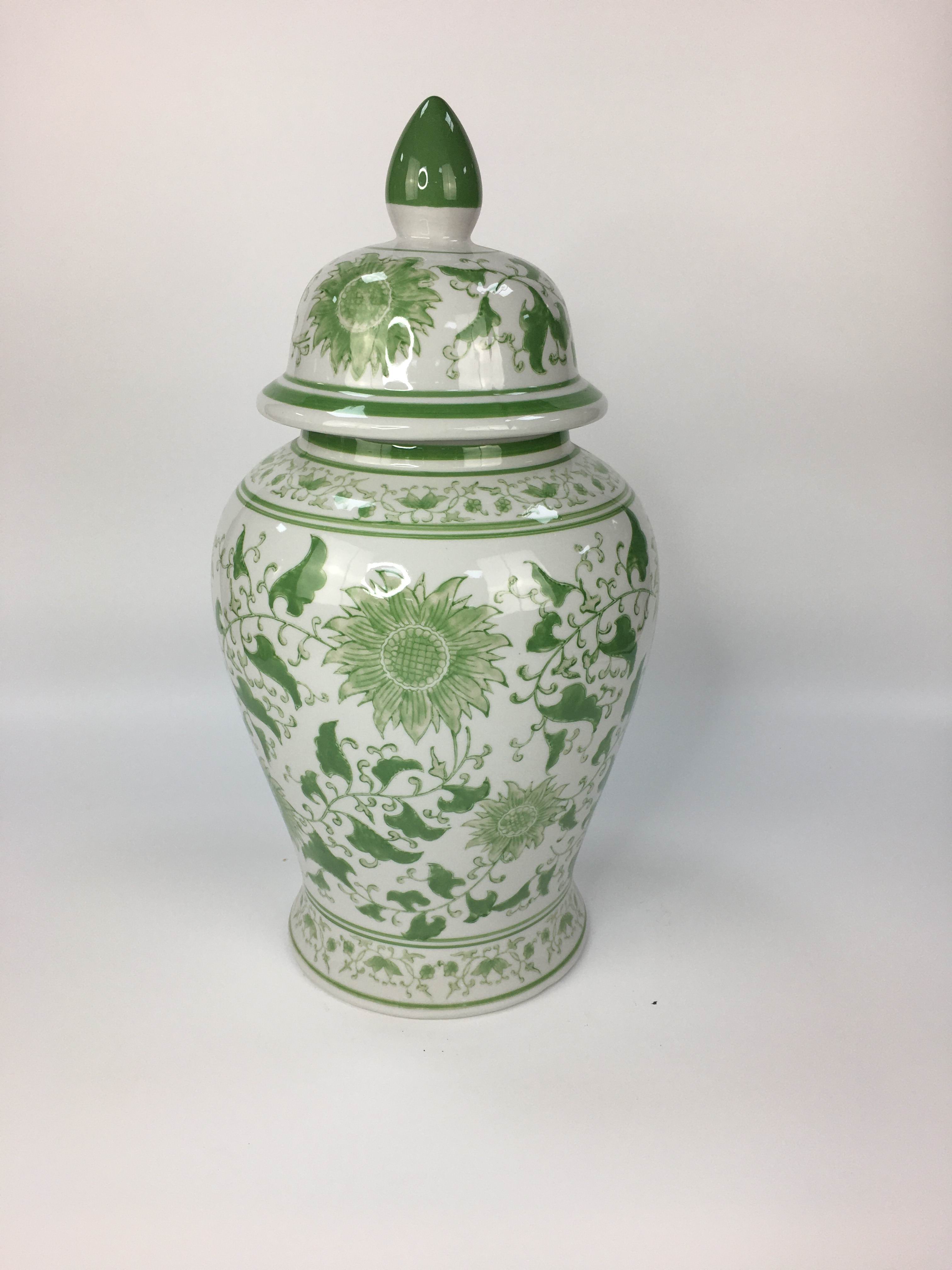 24 /18“nch Porcelain Temple Jar Green And Whtie