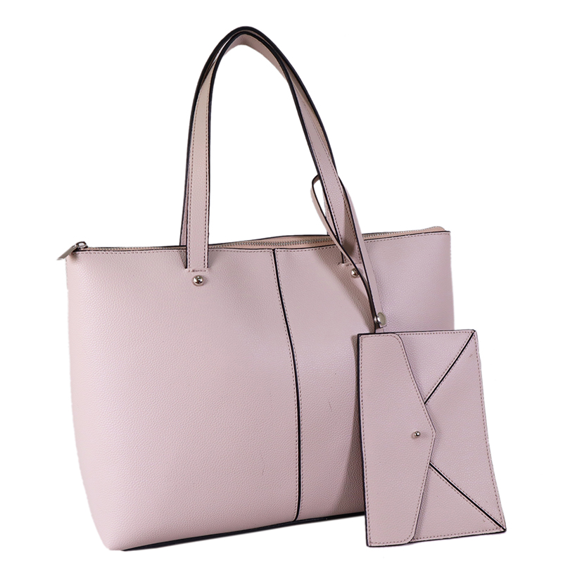 Rose pink double face PU tote with little purse hanger