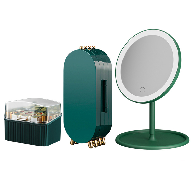 Storage Box Set---Three Level adjustable LED makeup mirror with light, screen earring stand, lipstick storage box