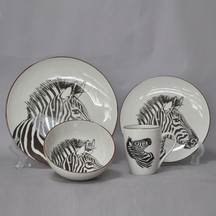 Camel and Leopard Animal Stoneware Printed Ceramic Bowl and Plate Set Ceramic Cup Stroke 4-piece Cutlery Set