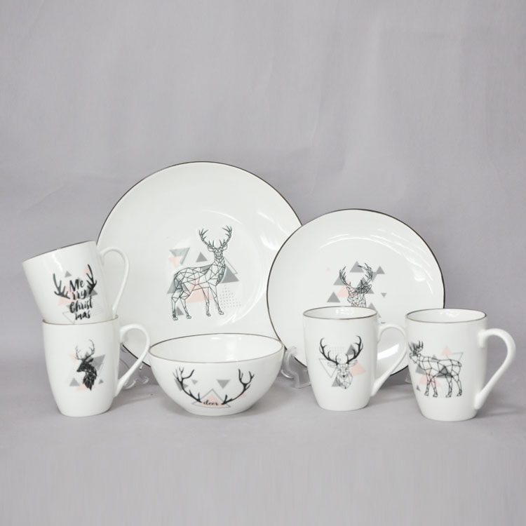 Ceramic Elk Western Style Set New Bone China Dinnerware 4-piece Set Marine Series Steak Plate Salad Bowl Mug