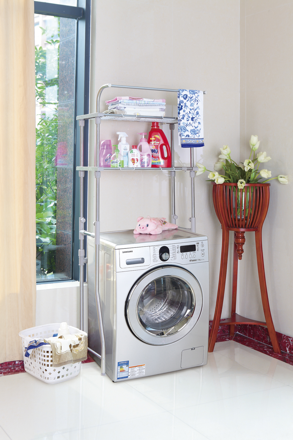 Stainless steel washroom storage shelf