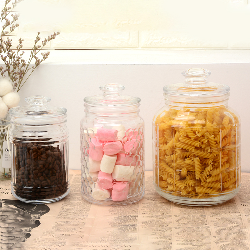 Wholesale kitchenware Custom Glass Storage Jar with White Ceramic Lid Glass Cancy Jar Storage Bottles600ml