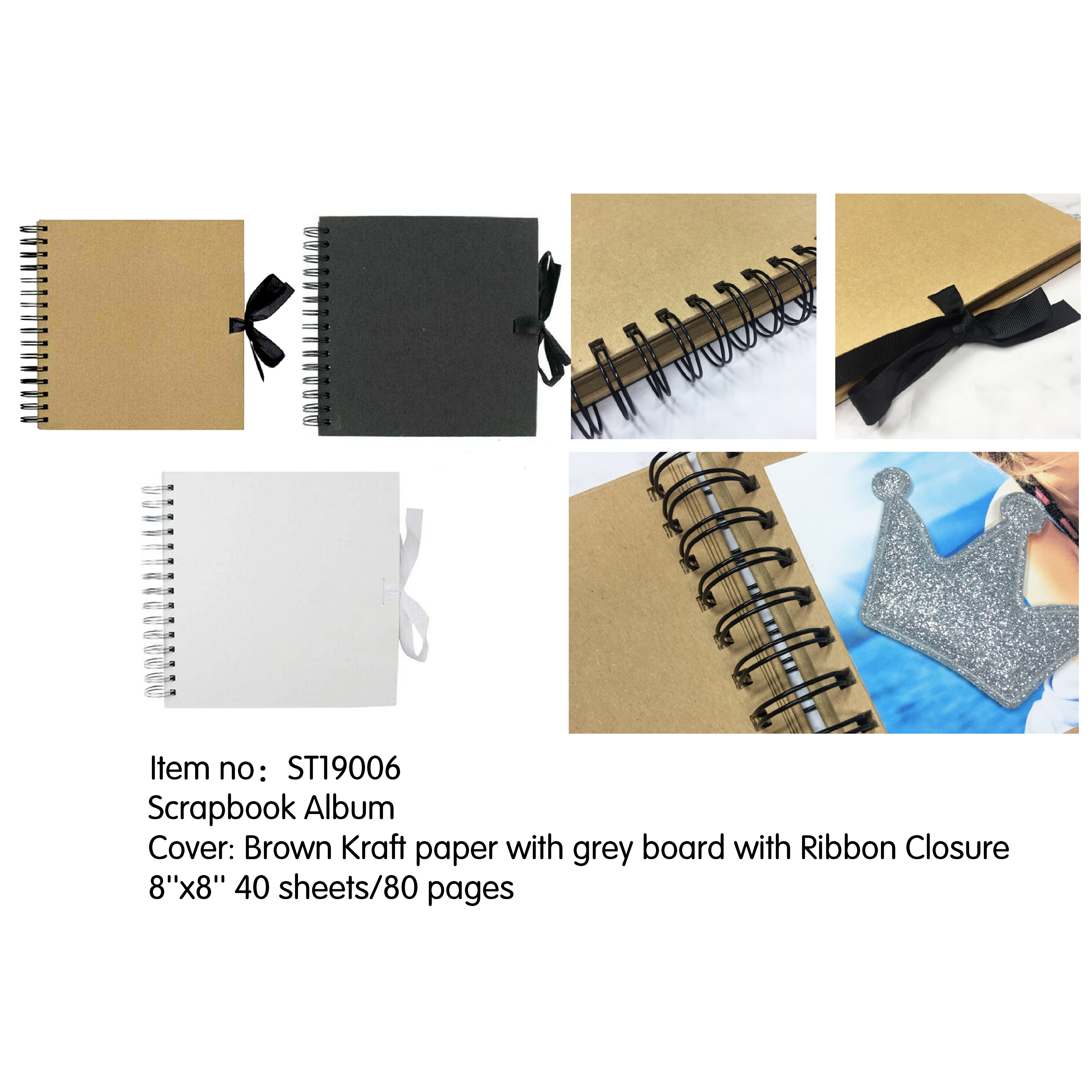 8x8 Kraft paper black cardboard scrapbook album