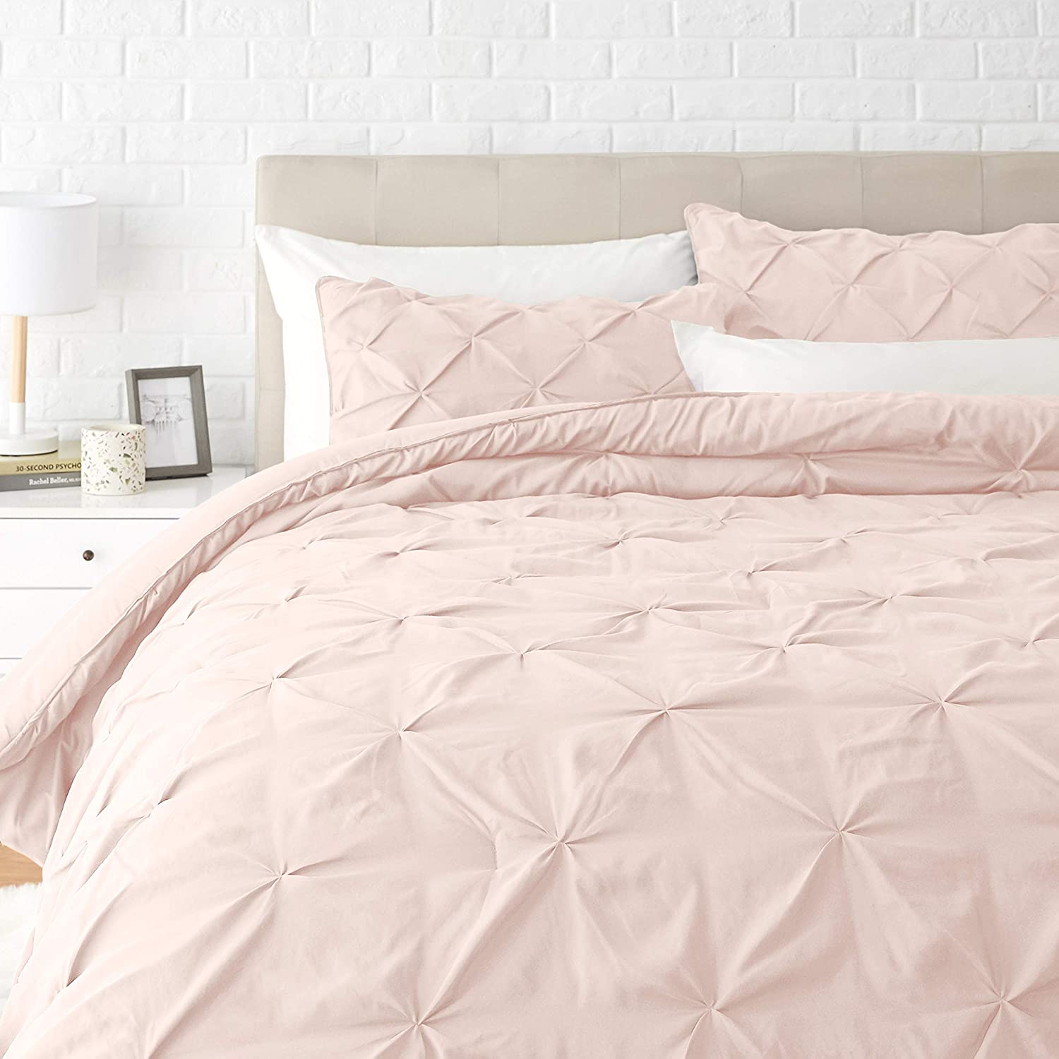 100% Polyester Super Soft Basics Pinch Pleat Down-Alternative Comforter Bedding Set - King, Blush