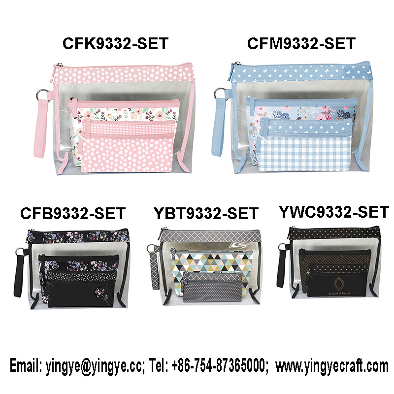 cosmetic bag set, makeup bag set, storage bag set, orgnizer bag set, pvc bag set, pvc bag, handle bag, lady bag
