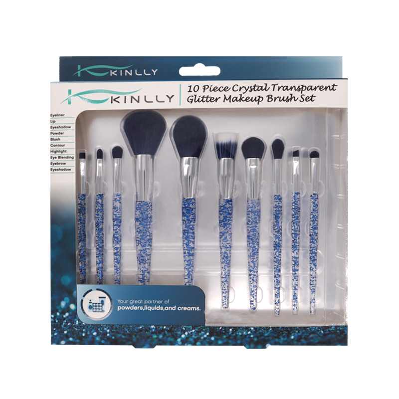 10 Piece Crystal Transparent Glitter Makeup Brush Set