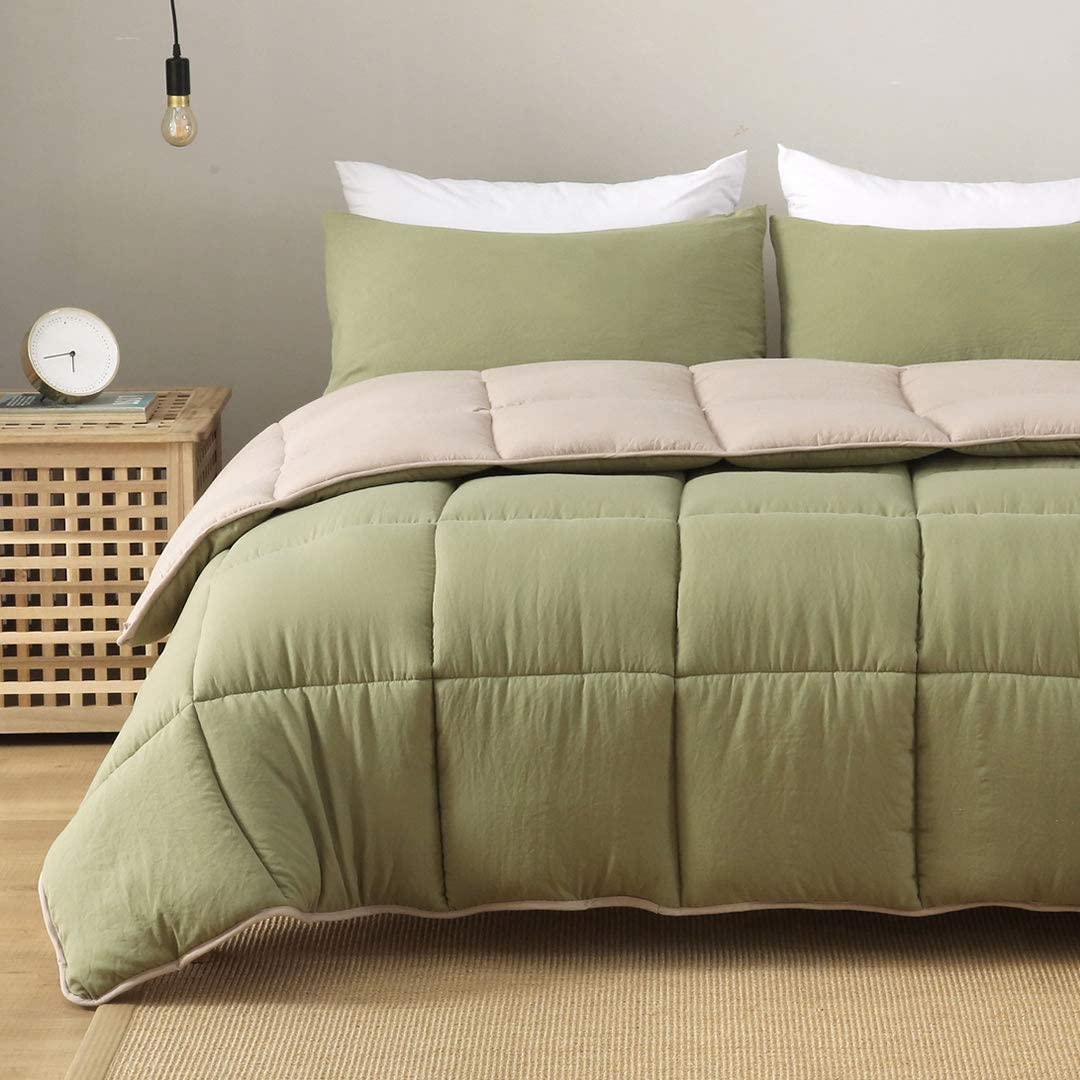 Reversible Down Alternative Comforter -Soft Breathable Microfiber Comforter Set with Shams, All Season Duveting - 3 Piece