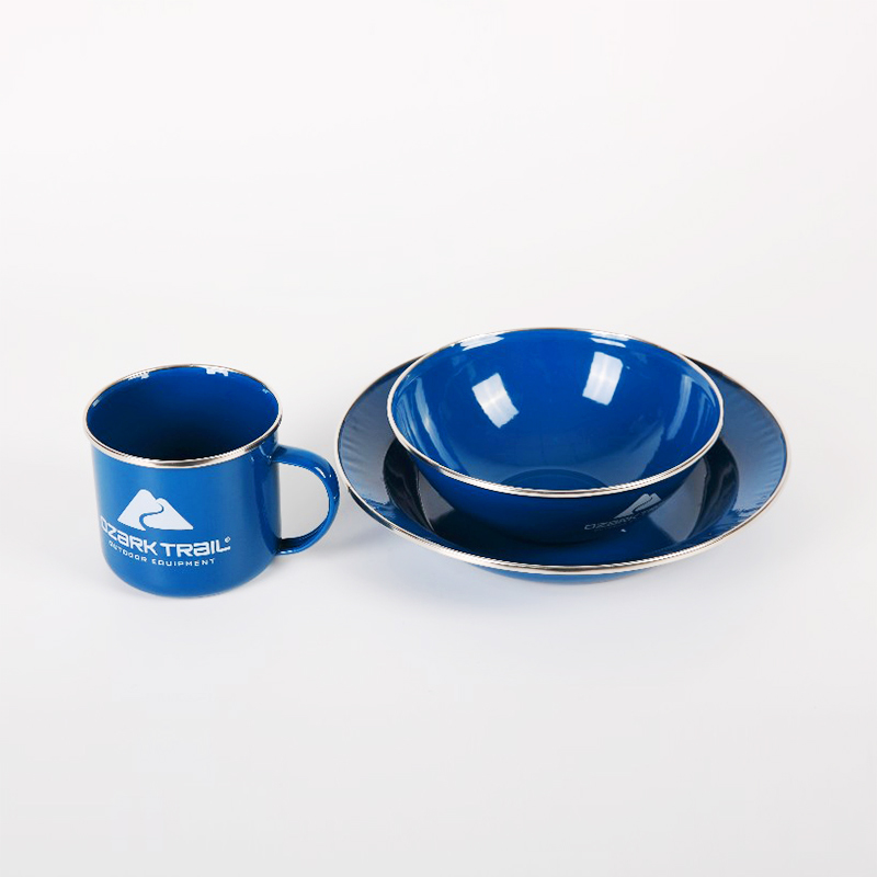 102 S/S Rim Enamel coffee milk camping mug and saucer sets