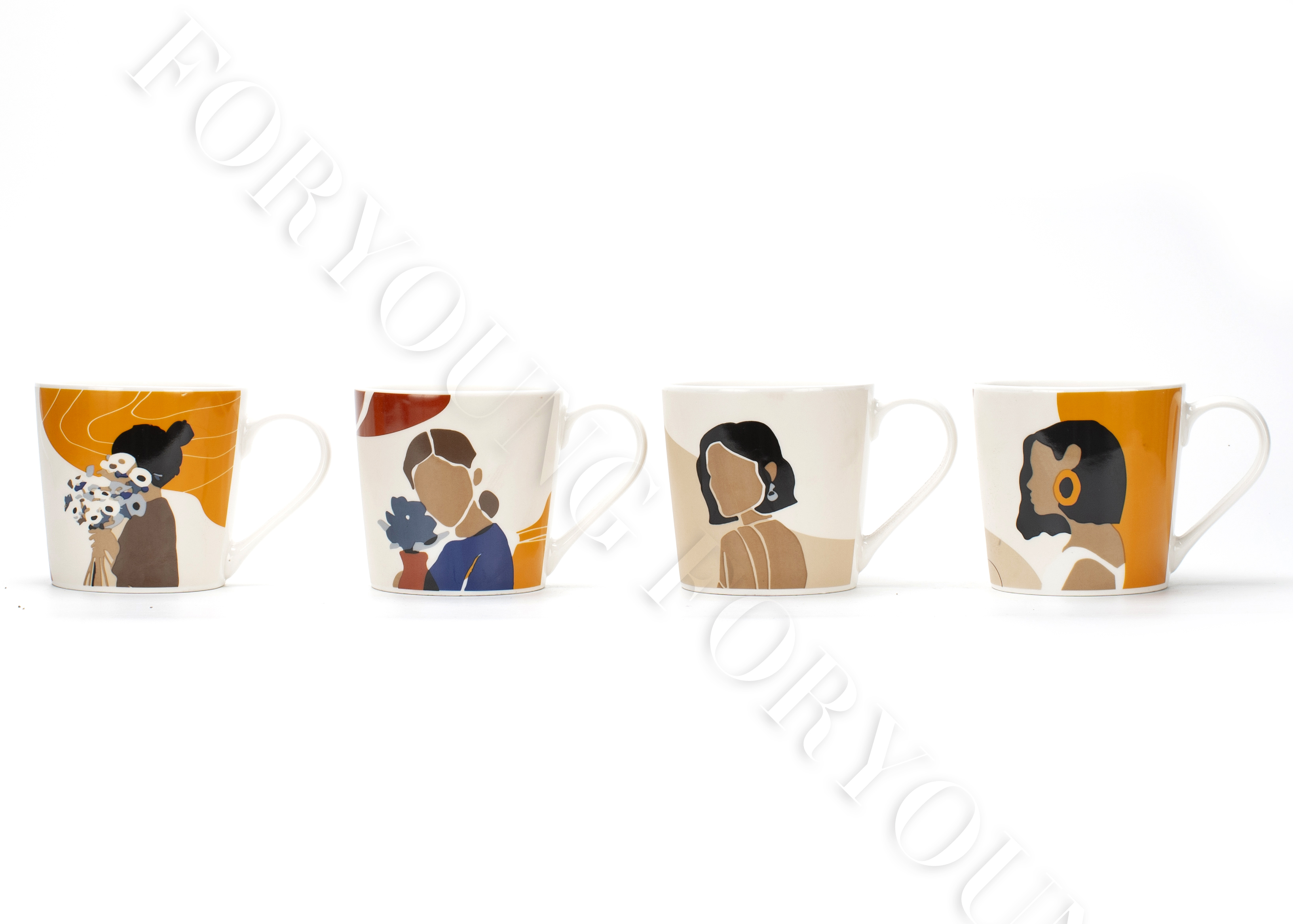 Ceramic mug gift set of 4 /2 New Bone Porcelain customized