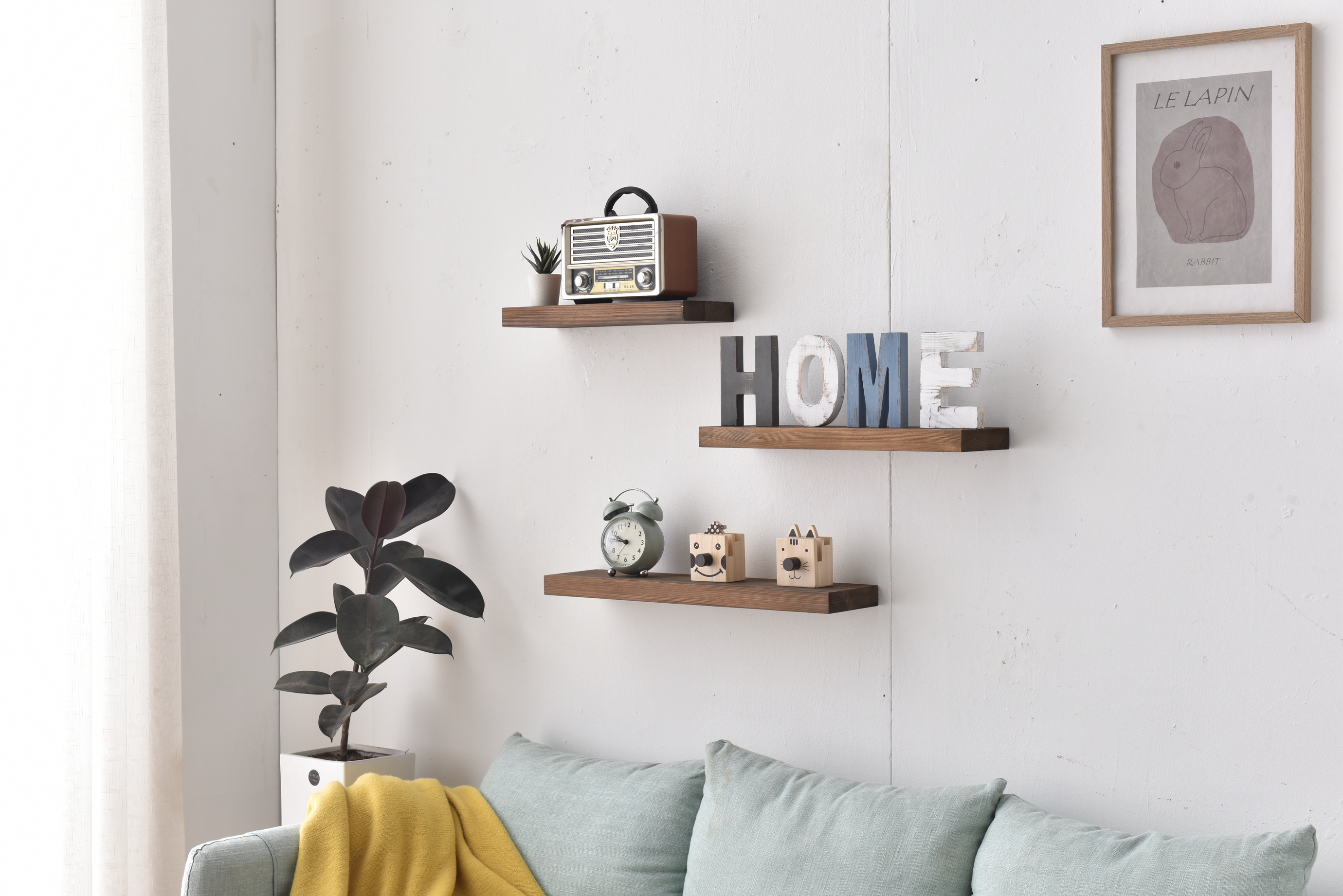 Walmet set/3 wall shelves in brown In solid pine