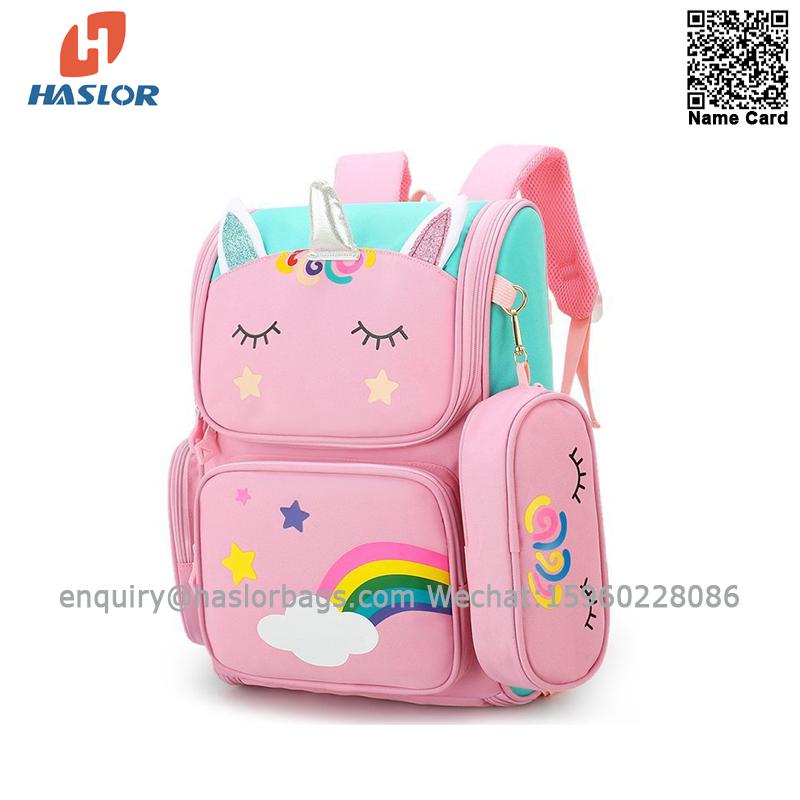 009a# Special Design Cute Unicorn Custom School Bag For Children Colorful Foldable Big Capacity School Bag With Pencil Box