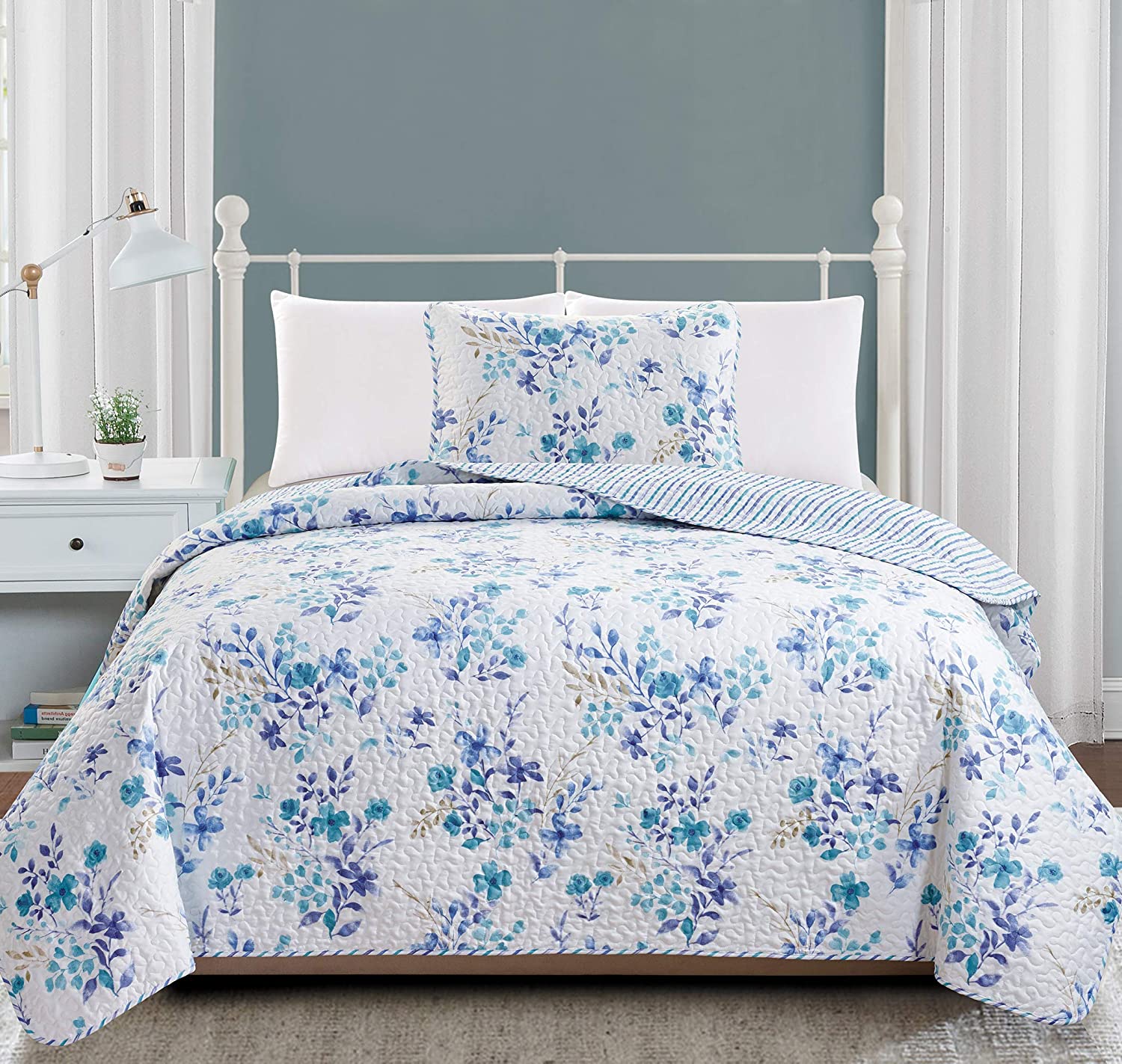 Top quality Luxury quilt set 3 Piece with Shams Reversible Floral Bedspread Coverlet Machine Washable