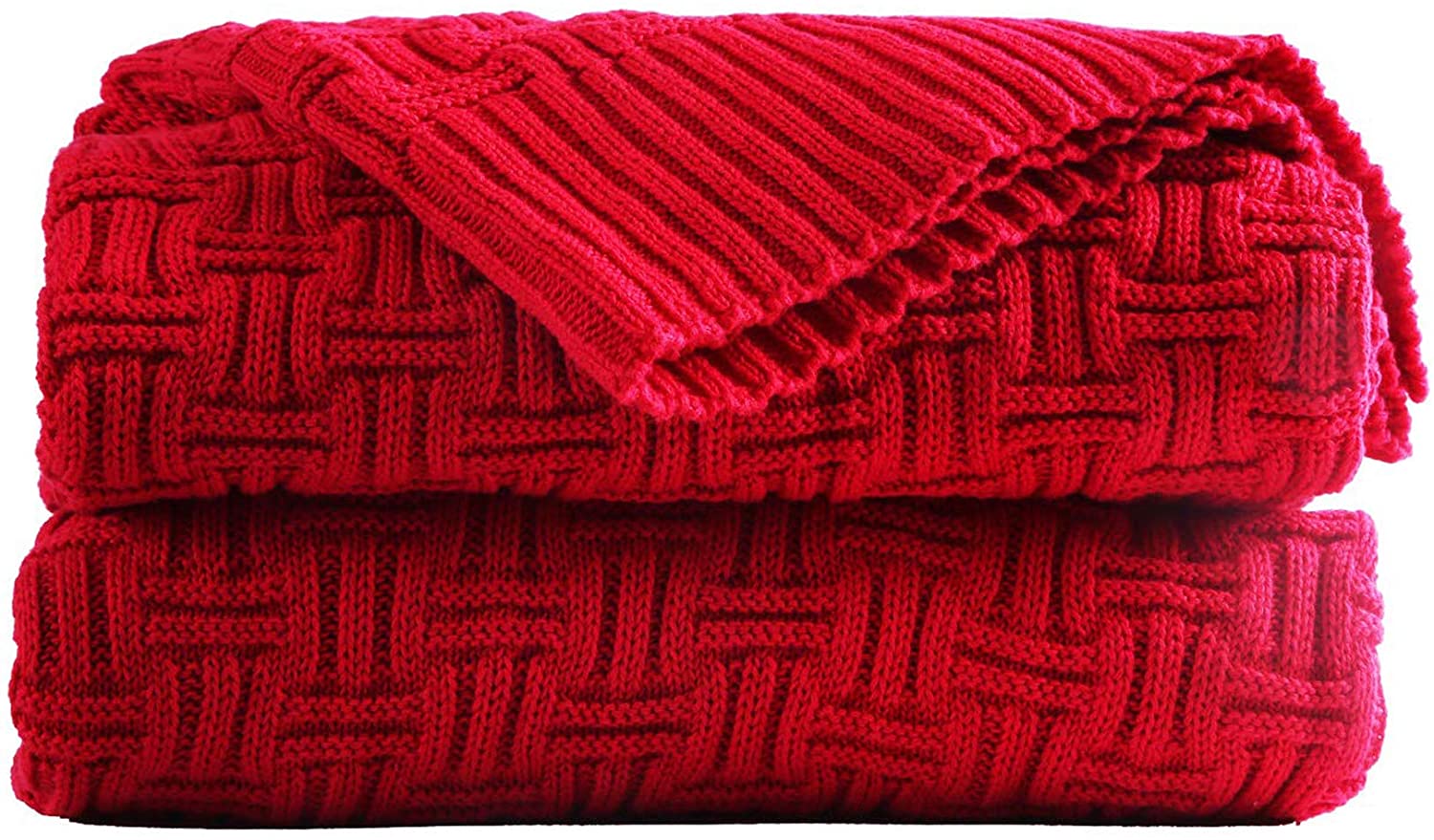 Cable Knitted Throw Blanket Couch Cover Blanket Soft Lightweight Blanket Comfortable Home Decorative Red