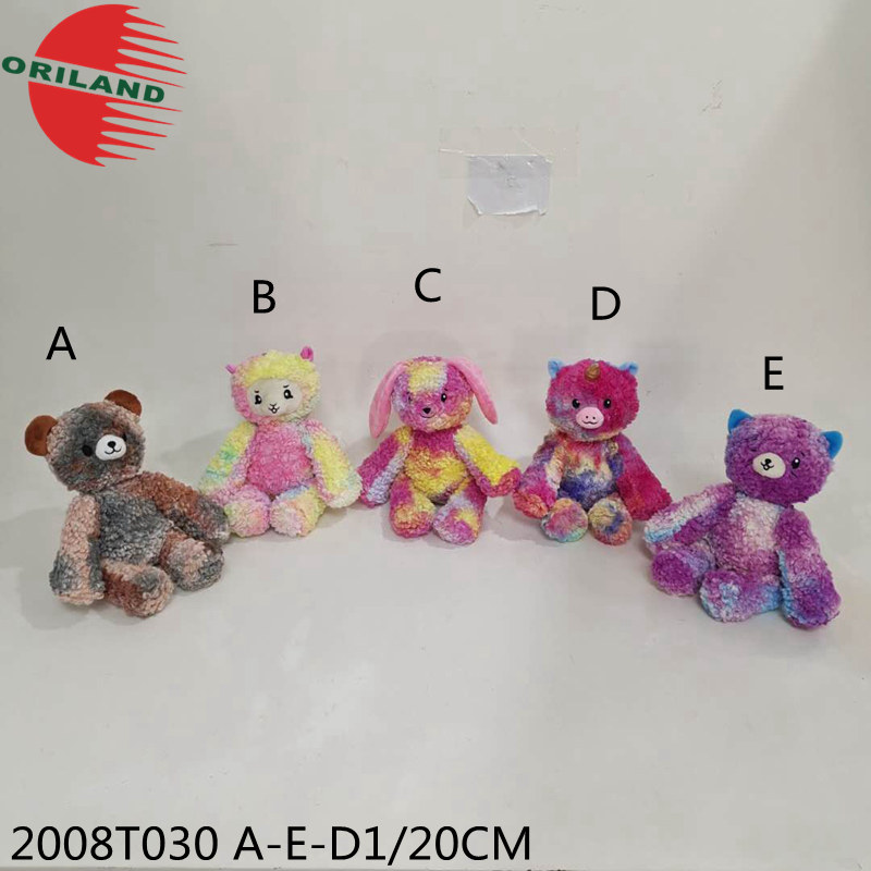 Tie die stuffed animals with joints inside plush toys rainbow color loop unicorn children plush toy