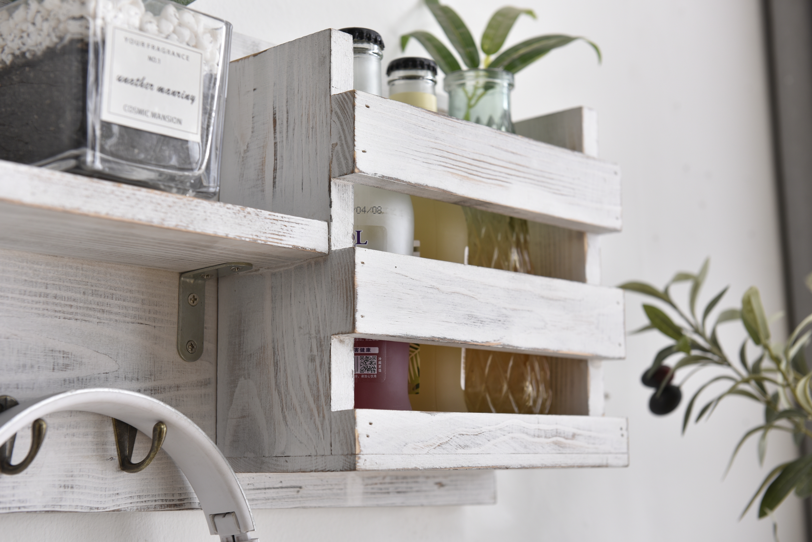 Wallboo storage shelf In paulownia white antique finished