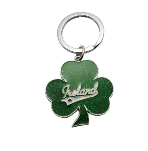 Factory Wholesale Promotional Metal Shamrock Enamel Glitter Zinc Alloy Keychain