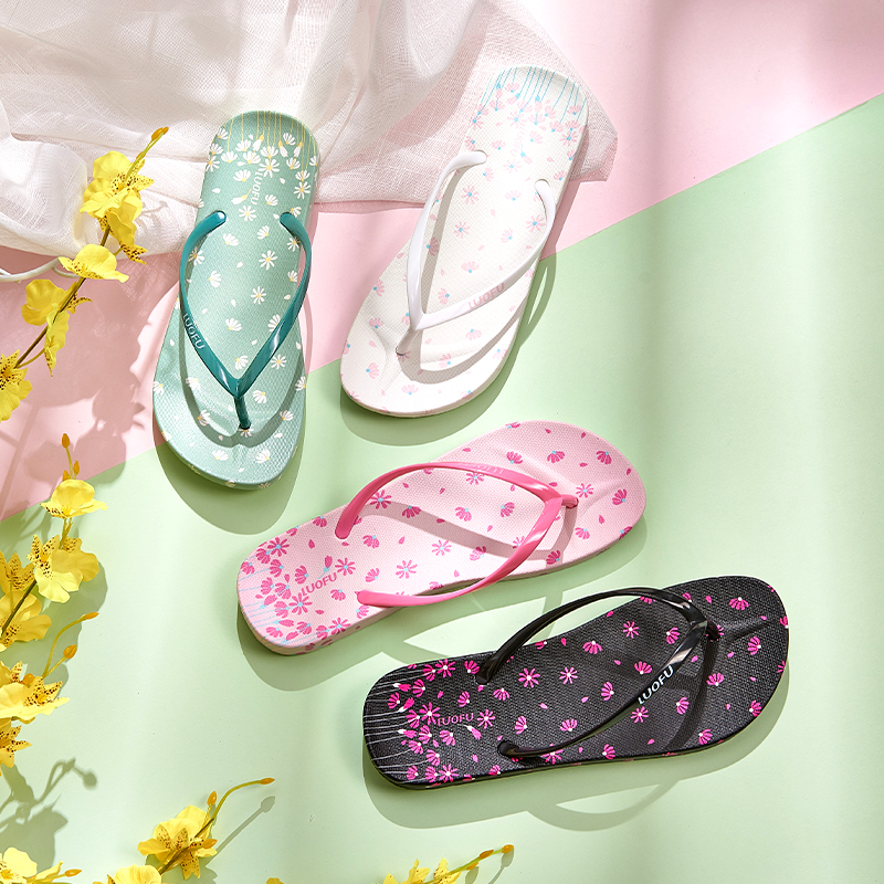 LUOFU women's summer PVC inflatable flip-flops outdoor fashion digital printing flip-flops