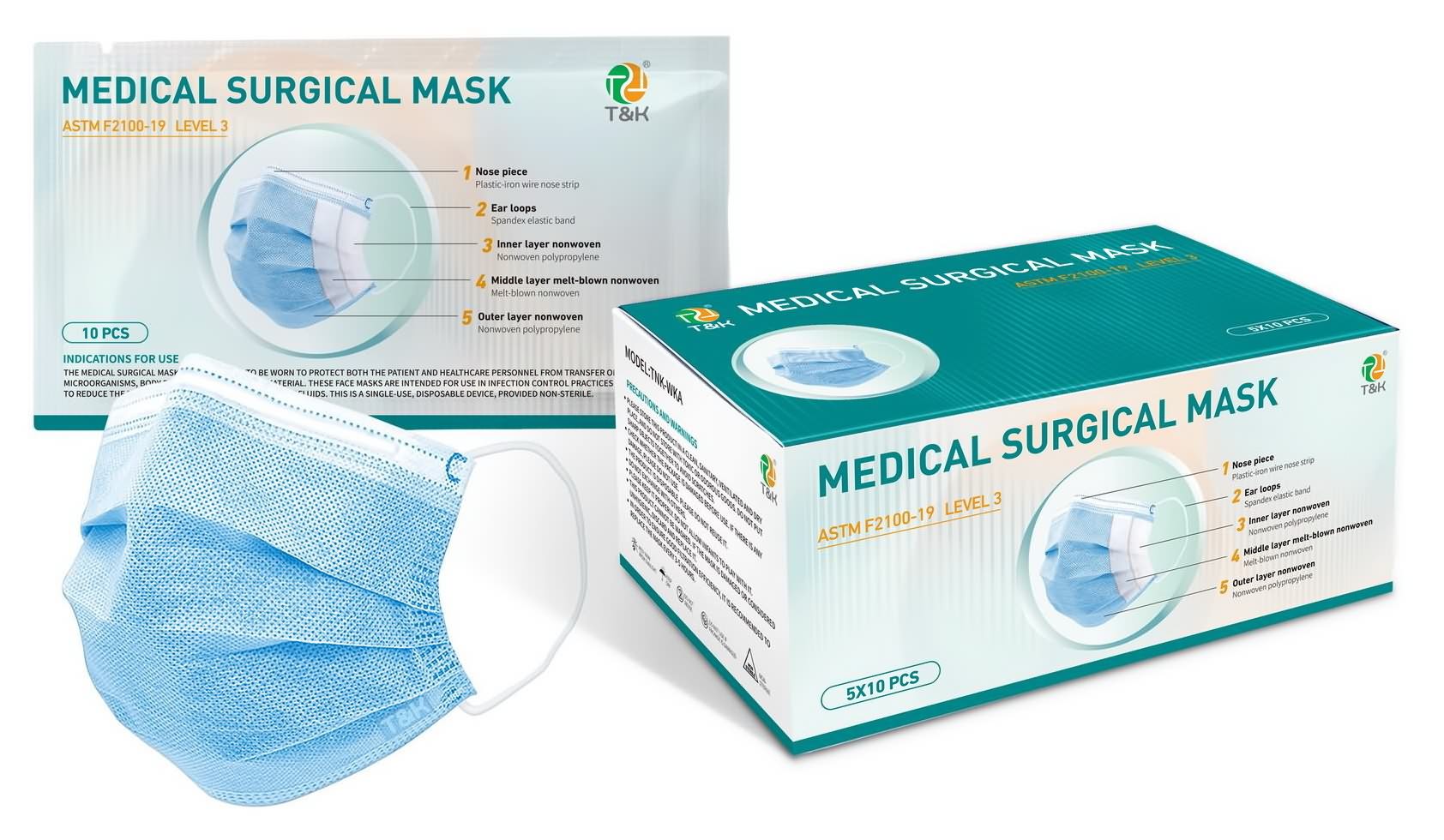3 Ply Disposable Medical Surgical Mask (ASTM F2100 L3, Ear Loop)