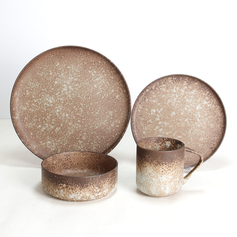 KIC Reactive Glaze Wholesale Custom Reusable Ceramic Dinnerware Set Tableware in 4 PCS set