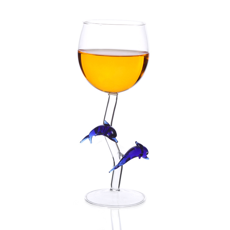 Factory direct sale Hand Blown dolphins shape stem red wine glass Glasses Gifts cup for Party Kitchen Bar Celebration