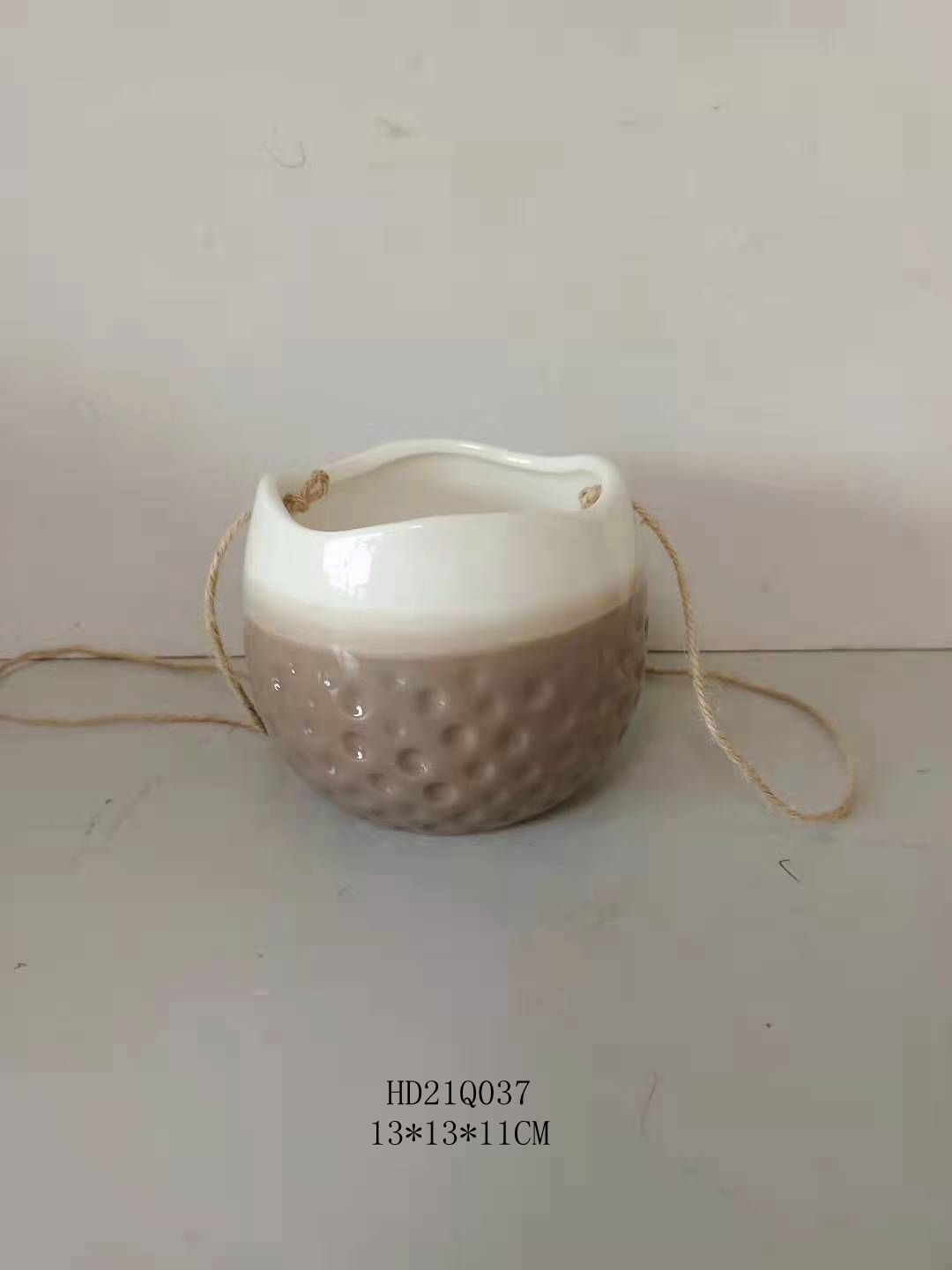 white and brown gradual change hanged ceramic plant pot
