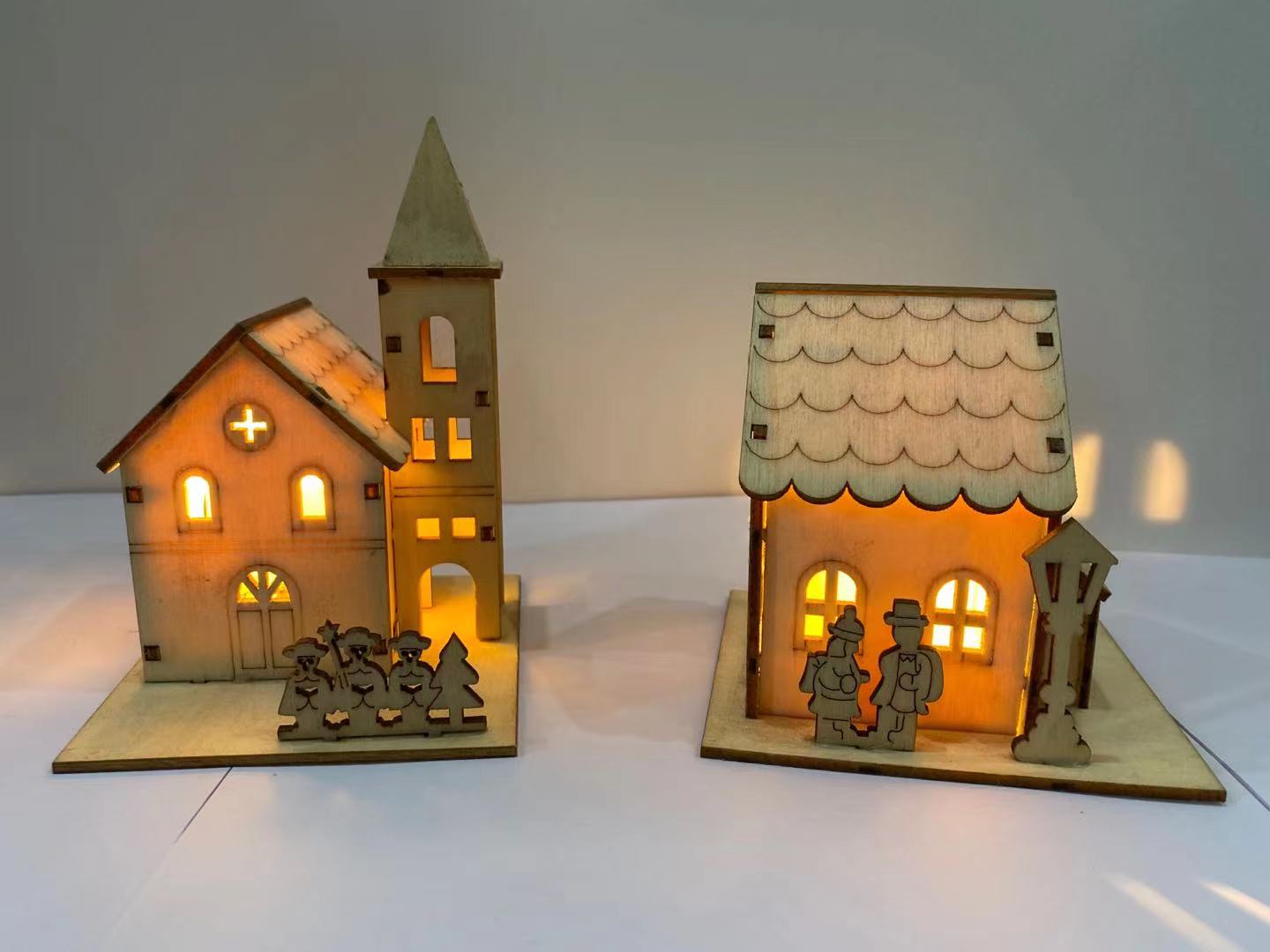 Wooden Christmas LED small house handicraft furnishing articles