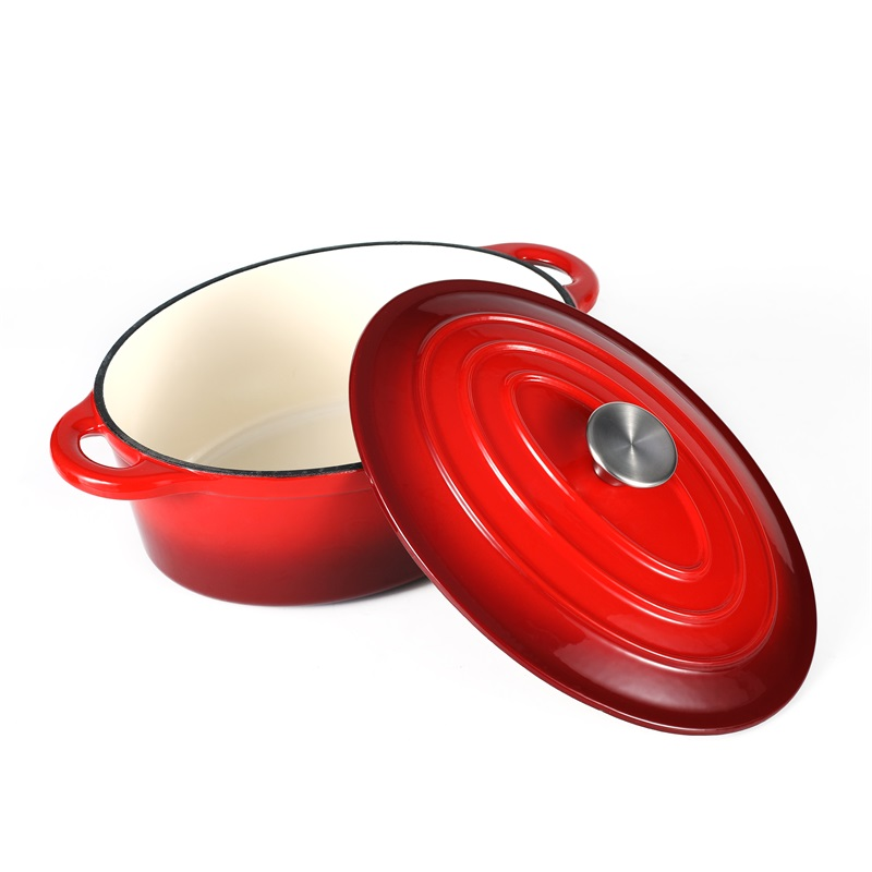 Oval shape red color cast iron enamel casserole