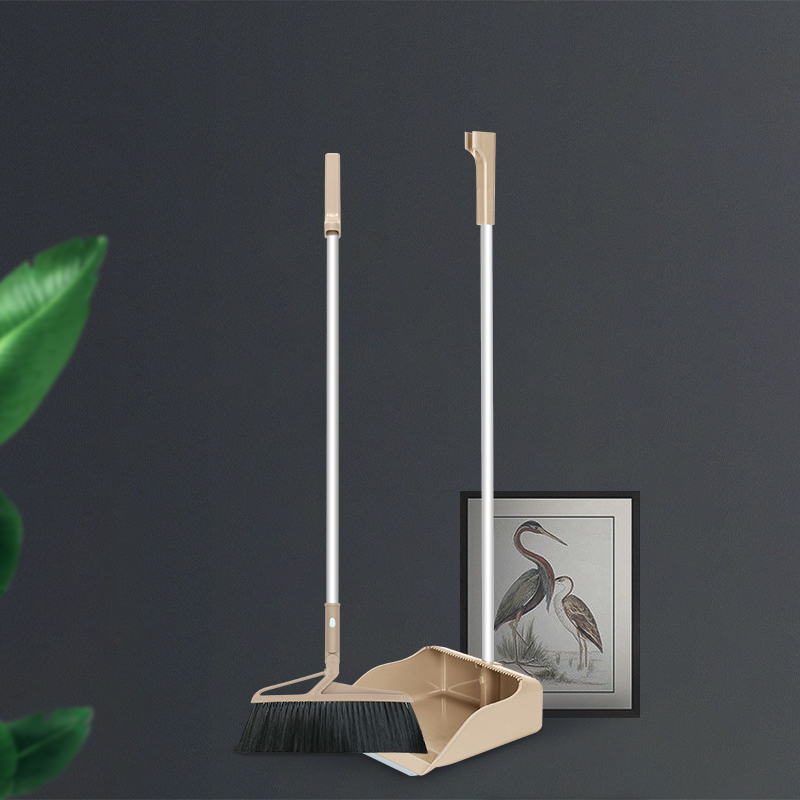 Plastic rotated and snap joint dustpan with PET soft broom serrated edge to comb hairs