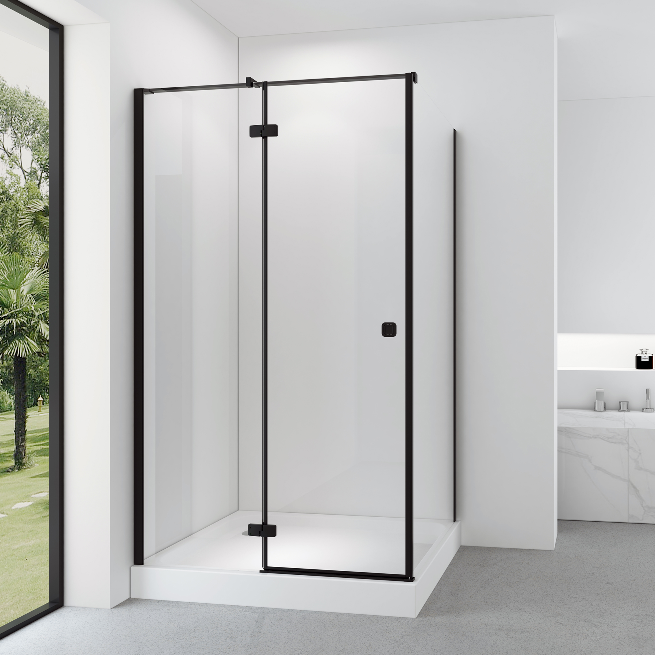 Rectangle acrylic shower trays shower enclosure,black lifting hinge door,simply glass shower room