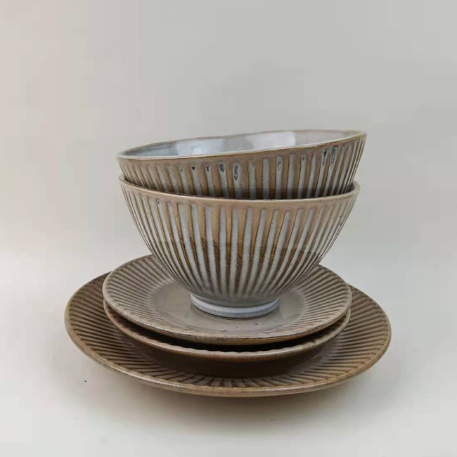 r12 pieces emboss reactive glaze dinnerware set