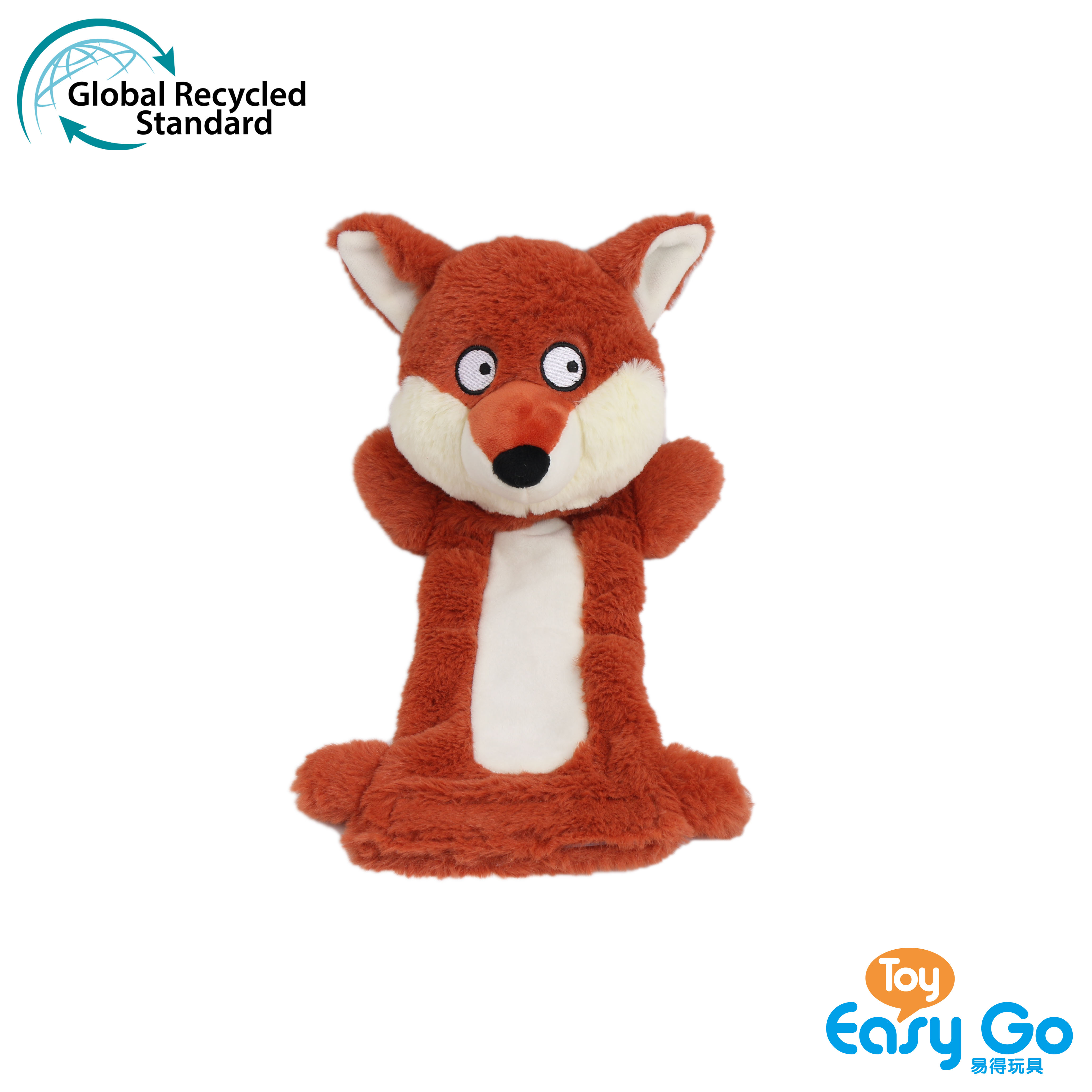 Recycled material plush pet toy dog toy fox with plastic water bottle inside