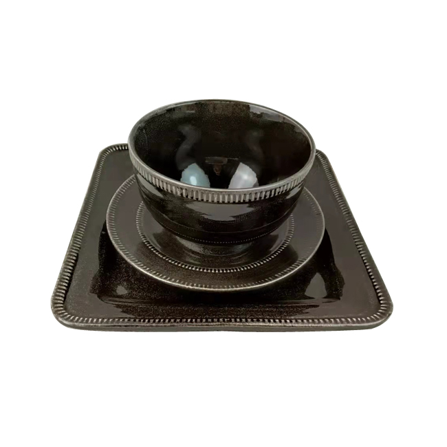 12 pieces glossy reactive glaze ceramics dinnerware set