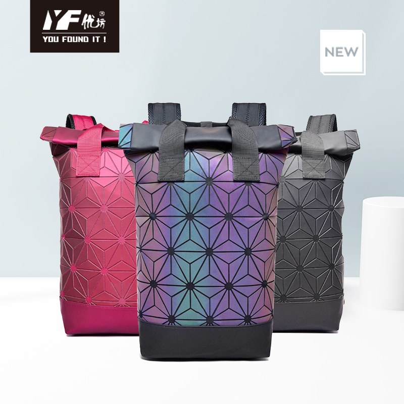 Unisex daypack geometric plaid sequin female school backpacks for teenage outdoor leather bag