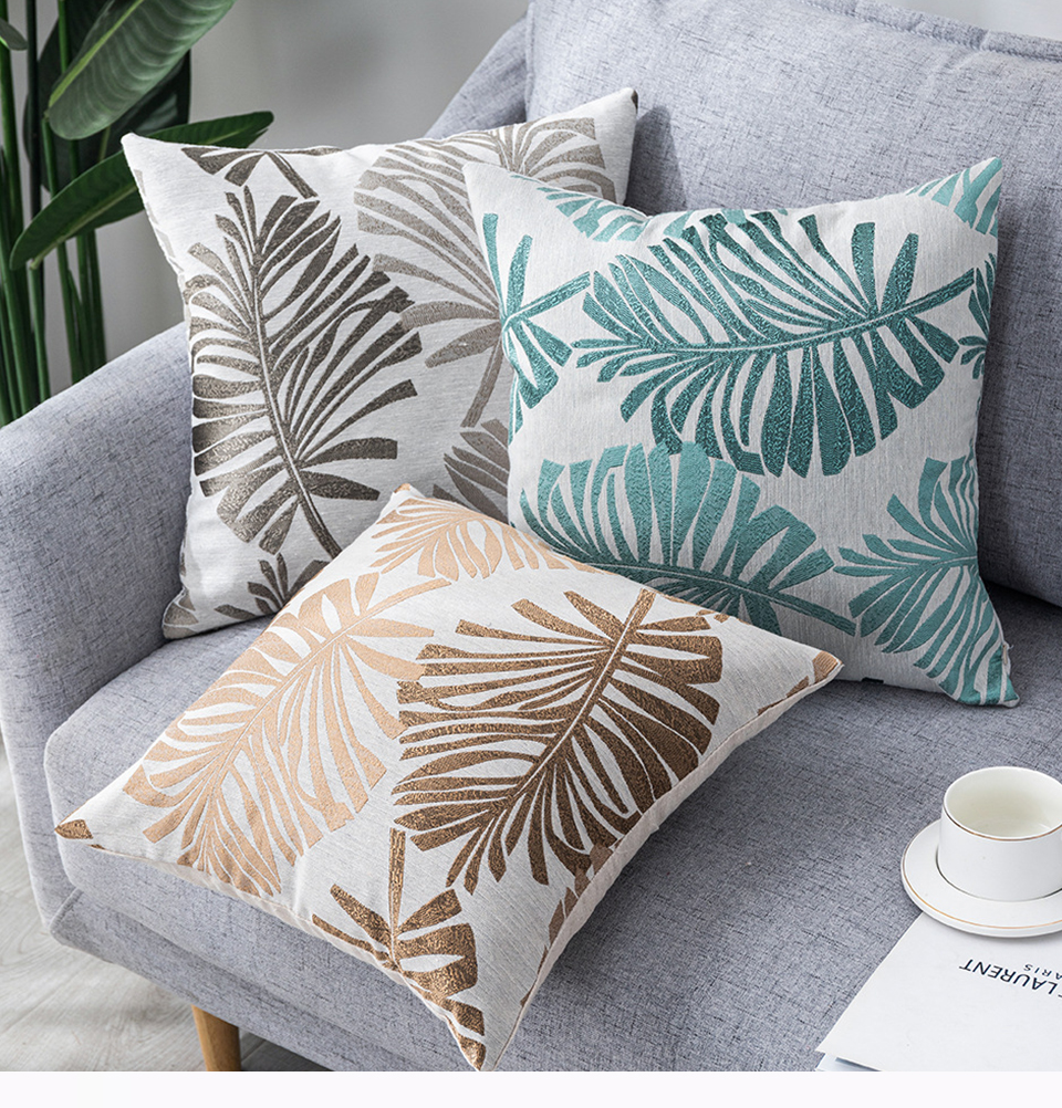 Embroidery Leaf Pattern Cushion Cover Case