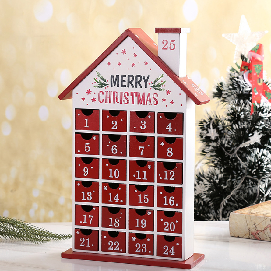 Wooden Christmas countdown calendar storage drawer for candy Christmas calendar drawer