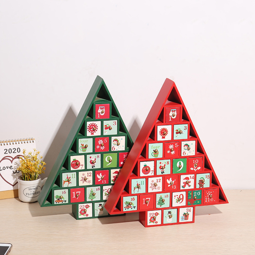 Wooden Christmas countdown calendar storage drawer for candy Christmas calendar