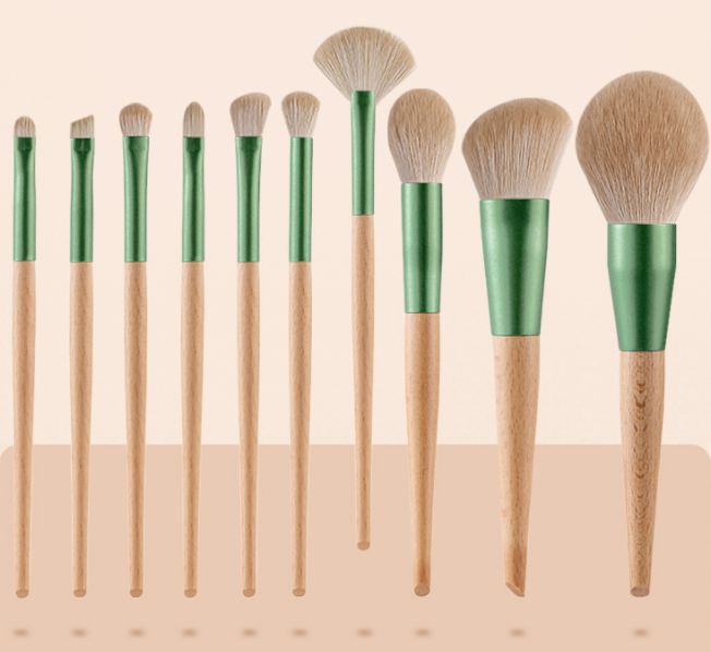 10pcs Wooden Handle Soft Hair Green Eco Makeup Brush Set