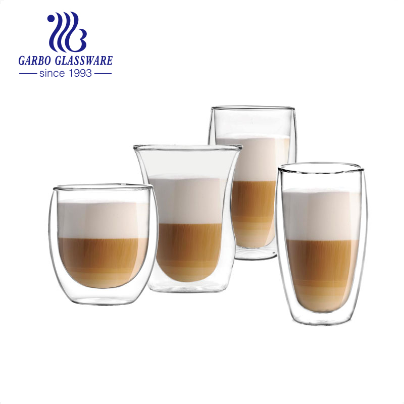 Handmade customized decal design double wall heat-resistant glass milk cup