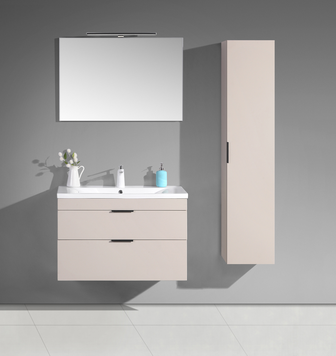 OKAYHOME-AA-80-Beige Bathroom Cabinet With Large Storage Space