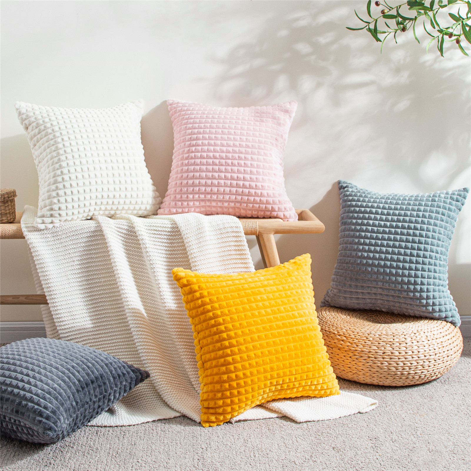Solid Color Flannel Cushion Cover Case