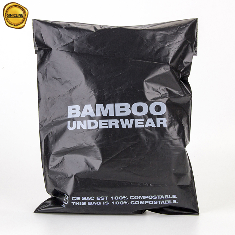Sinicline Gravnre Printing eco friendly black corn starch compostable mailing poly mailer biodegradable packaging bag