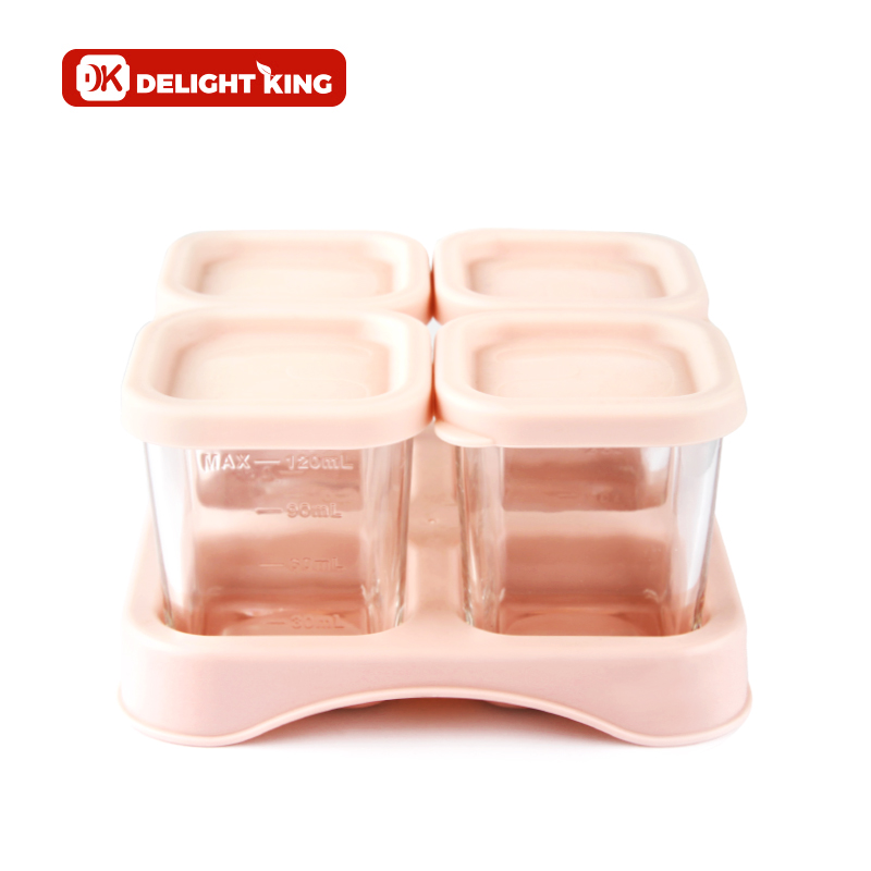 Customized 4 pieces set baby Glass food containers set with pp organizer mini glass container