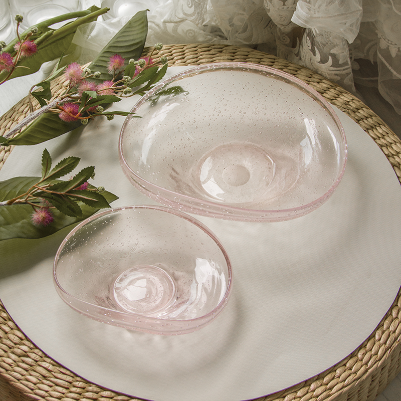 Art color glass decorative handmade plate GJ20-1KP-1-3-10JP;GJ20-2KP-1-3-10JP pink bubble