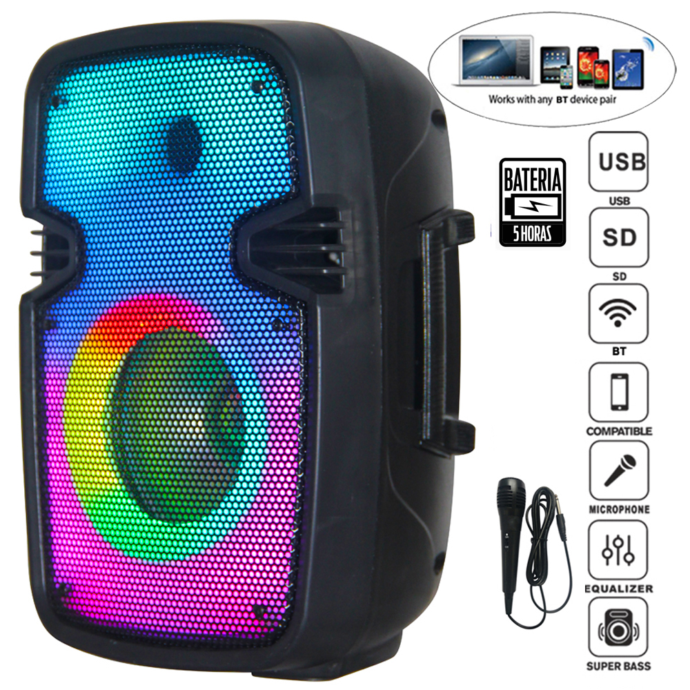 200W 8 inch Powered Portable Bluetooth with Flame lights and Rechargeable battery