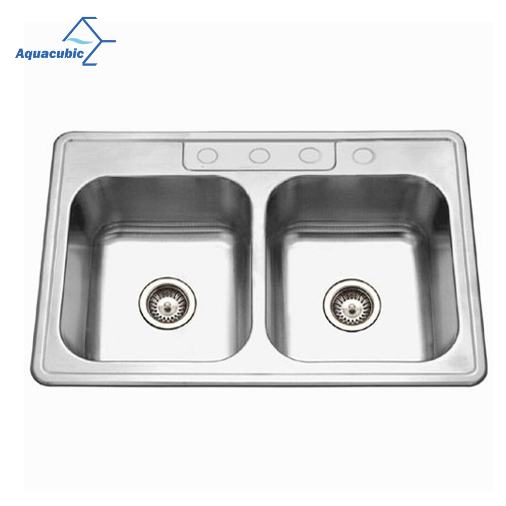 Aquacubic Top Mount Kitchen Stainless Steel All-in-One Kit 33x 22-inch Deep Drop-in Bar or Utility Sink in Satin