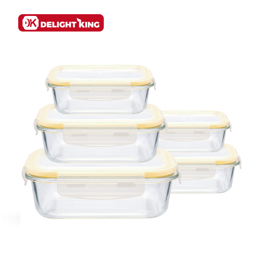 Rectangular High quality stakable design glass food containers set with PP lid