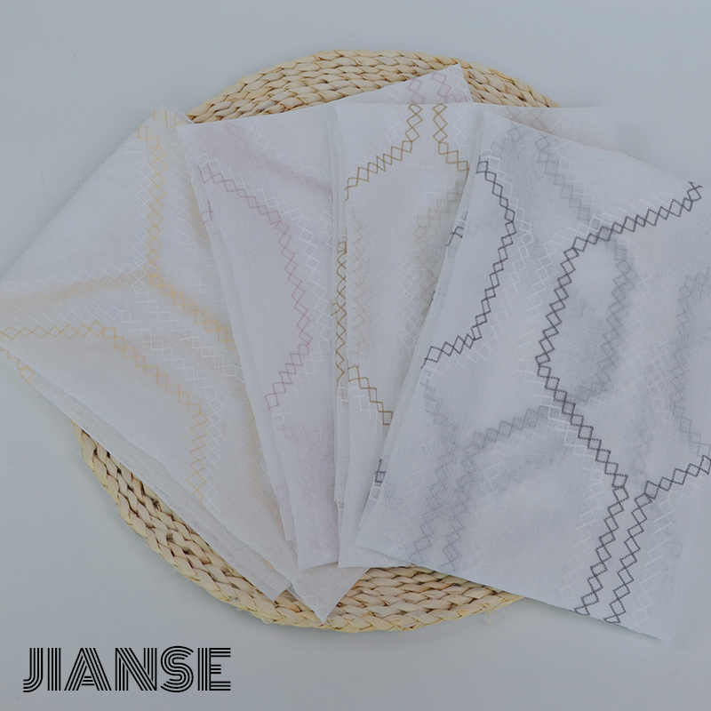 E8343 100% Poly embroidery farbic Geometry Embroidery Semi Sheer Panel